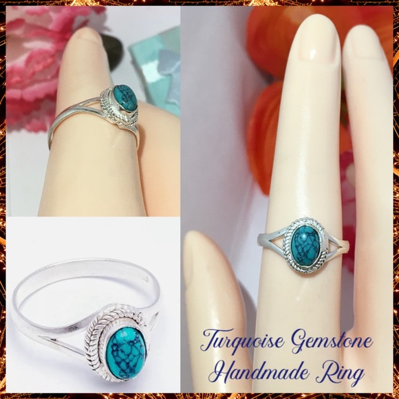 Handmade Turquoise Gemstone Ring Jewelry - 🎊HP🎊 Turquoise Gemstone Handmade Minimalist Boho Ring